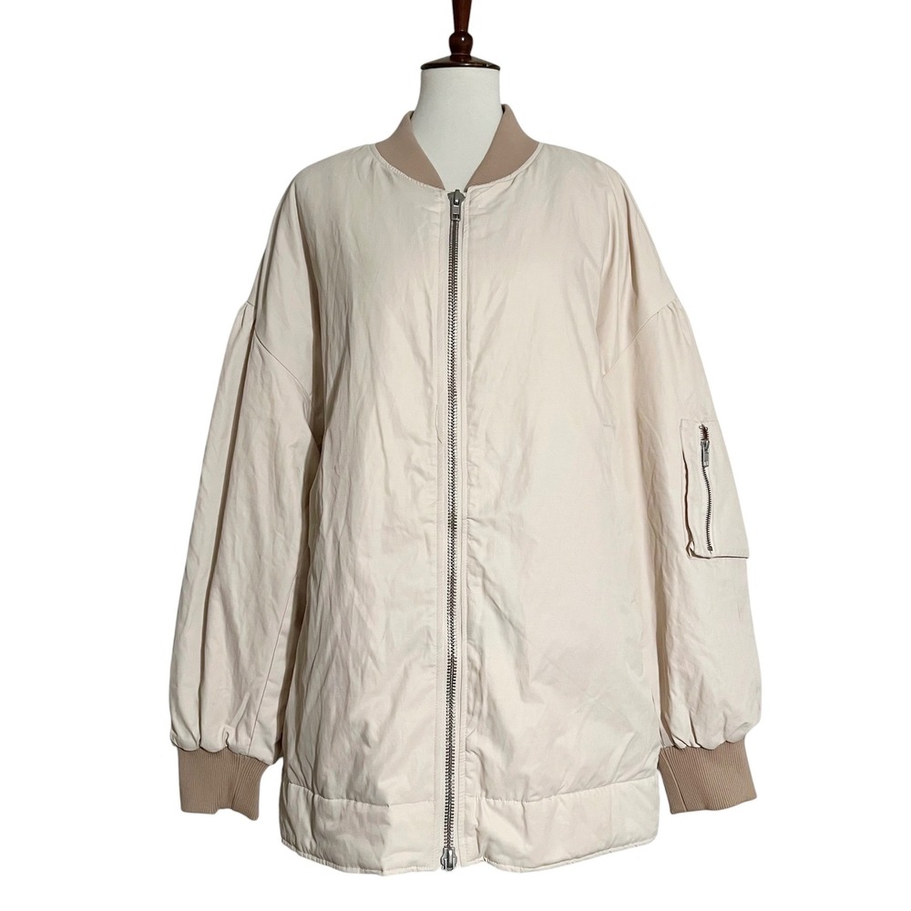 We The Free Free People Becca Oversized Bomber Jacket Cream Orange Quilted XL